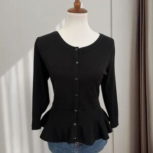 7th Avenue Design Studio NY&Co Black Peplum Button Front Cardigan Sweater Large